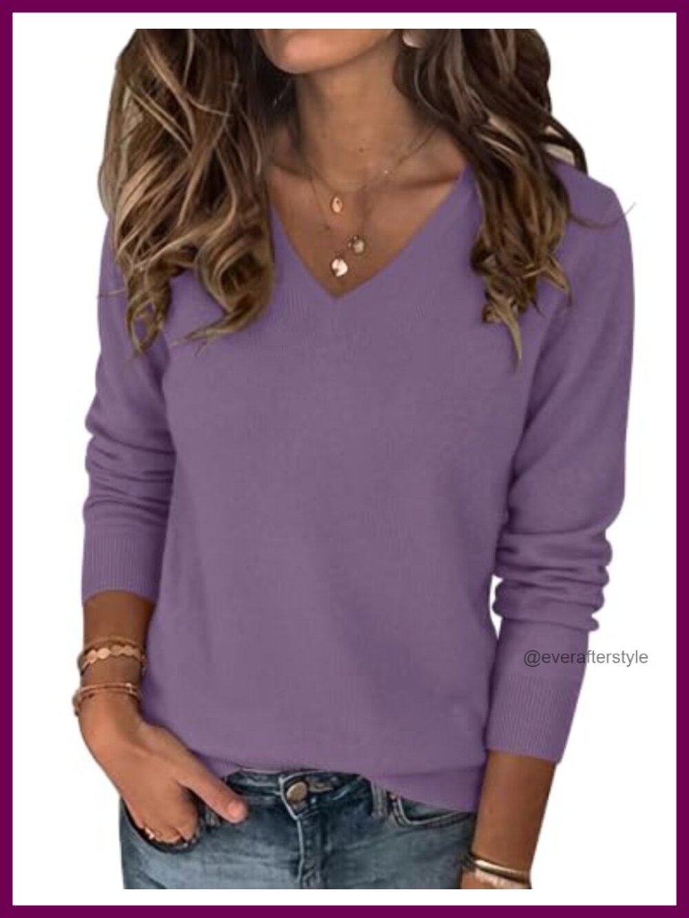 Wool Blend V-Neck Knit Sweater Long Sleeve Pullover Fall Winter Top
